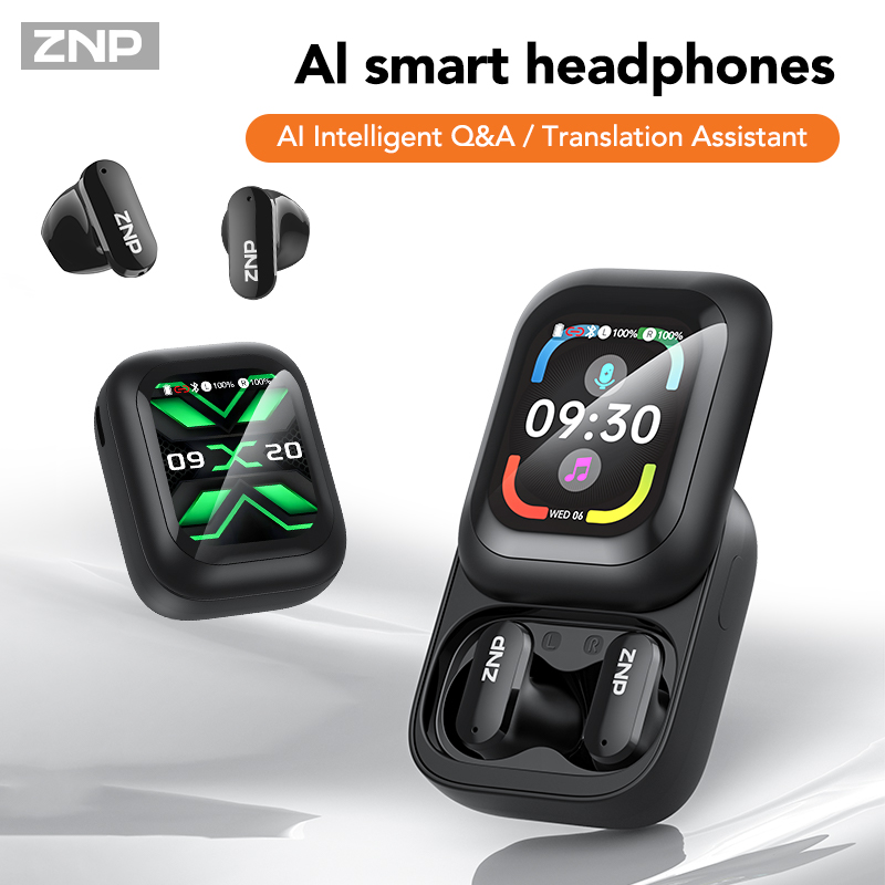 Wireless Earbuds Tws - ZNP N04 TWS ワイヤレスイヤホン。タッチスクリーン、Bluetooth、AI翻訳機能を搭載。快適な装着感で、ノイズキャンセリング機能付き。