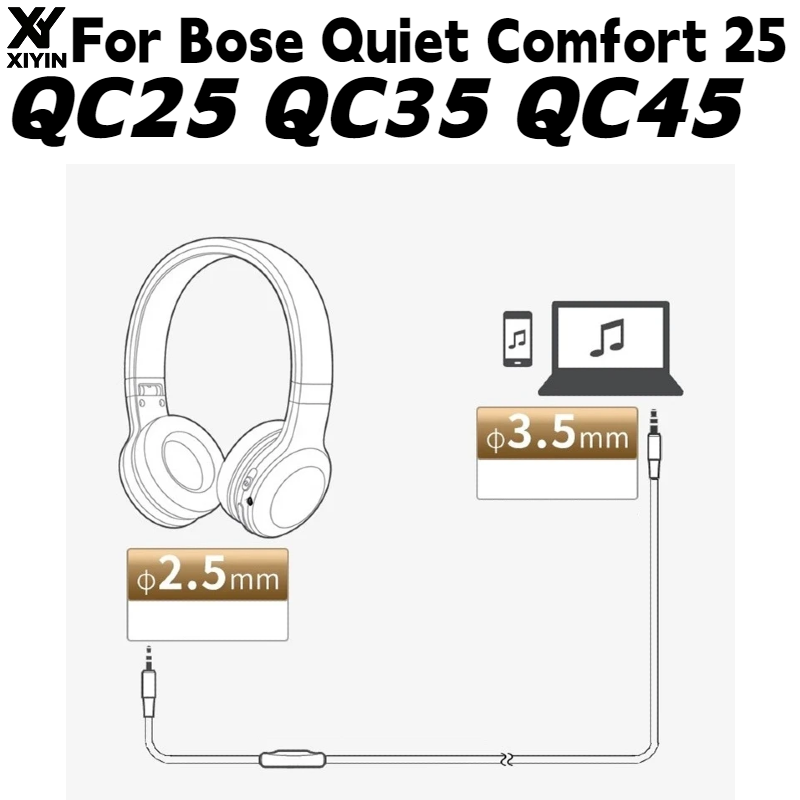 Bose Headphone Qc45 - Bose QuietComfort 25、QC25、QC35、QC45ヘッドホンの交換用として使える、2.5mmから3.5mmへの変換が可能な、プラグアンドプレイ式のマイク付きオーディオケーブル。